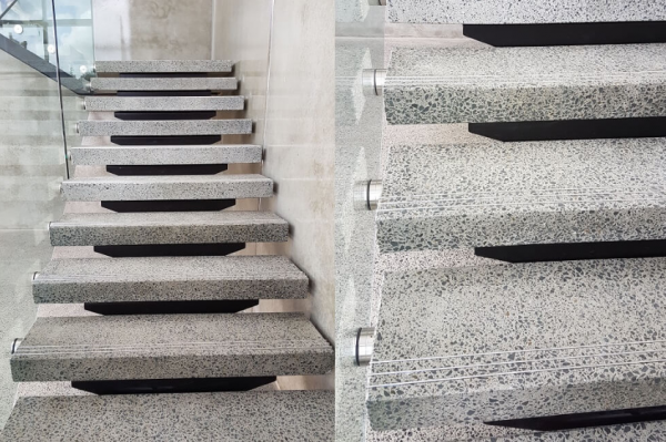 Tangga beton dengan desain tekstur alami